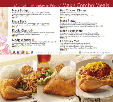 max's menu with prices.